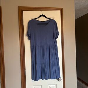 Blue Short Sleeve Tiered Dress